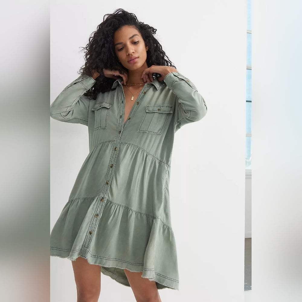 Pilcro Deanne Tiered Mini Shirtdress MP petite babydoll grunge